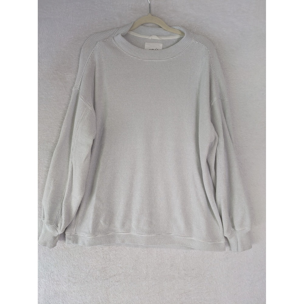 Aerie Waffle Knit Pullover Women's XS Gray Oversized Long Sleeve Crew Neck Top